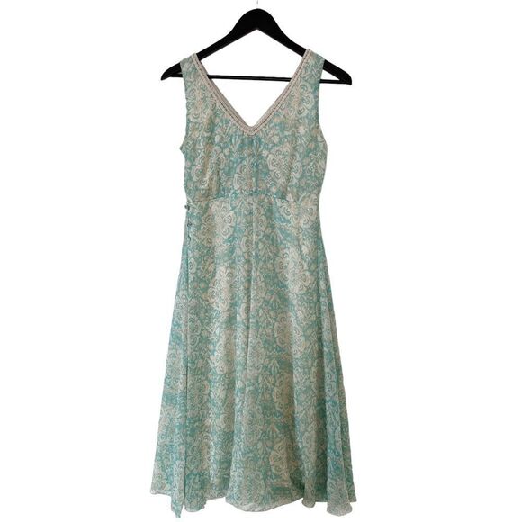 Jonathan Martin Blue Beige Embroidery Detail Sleeveless Midi Dress - Picture 2 of 10